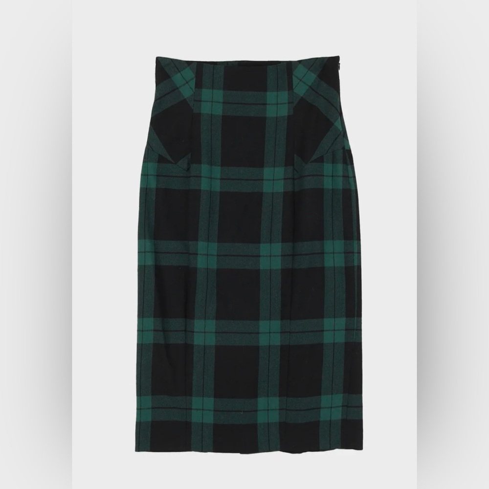 Diane Von Furstenberg Green And Black plaid Pencil Skirt 100% wool Sz 0